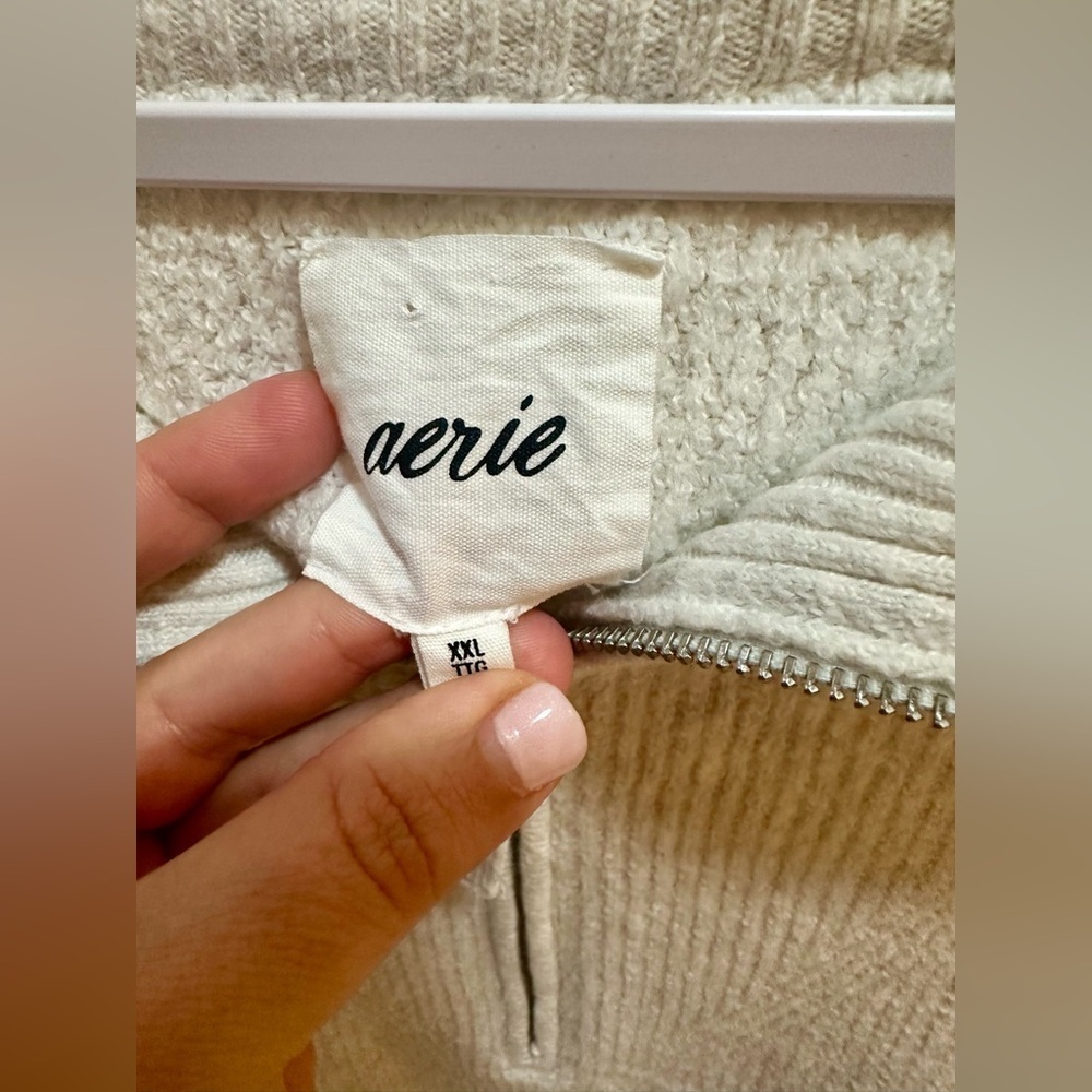 Aerie CozyUp Waffle Quarter Zip Sweater in Heather Gray Size XXL - Picture 4 of 11
